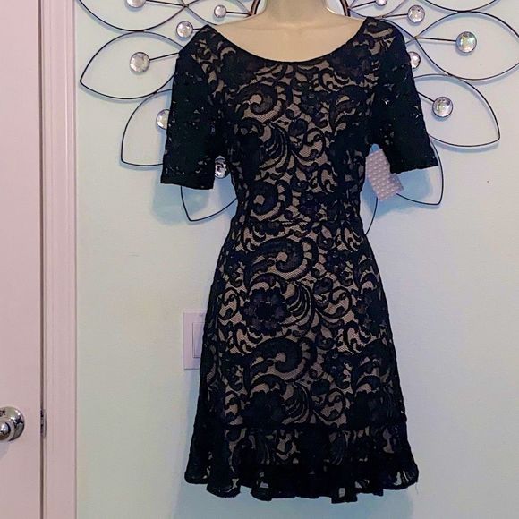 Nwt Lush Black Lace Dress Lbd Large 